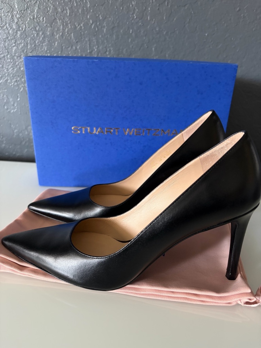 Stuart Weitzman “Power 85”Black Leather Pumps, Sz 7.5B - EUC